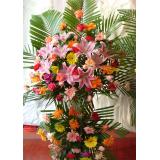 花篮:百合，玫瑰，扶朗，康乃馨等花材组合双层开业花篮一个，高1.6米