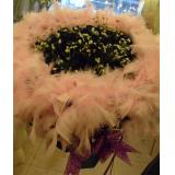 鲜花:粉多头香水百合6枝，单枝包装、草绿色棉纸圆形包装