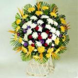 菊花:12枝白玫瑰，情人草，送绵纸包装。