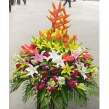 鲜花:大鸟.郁金香.黄百合.香水百合.泰国兰.红掌高档花插，桌花直径1.2米