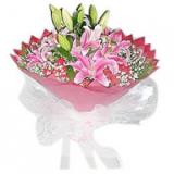 鲜花:10支粉色百合红色包装