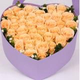 香槟玫瑰:33支香槟玫瑰花盒紫色包装